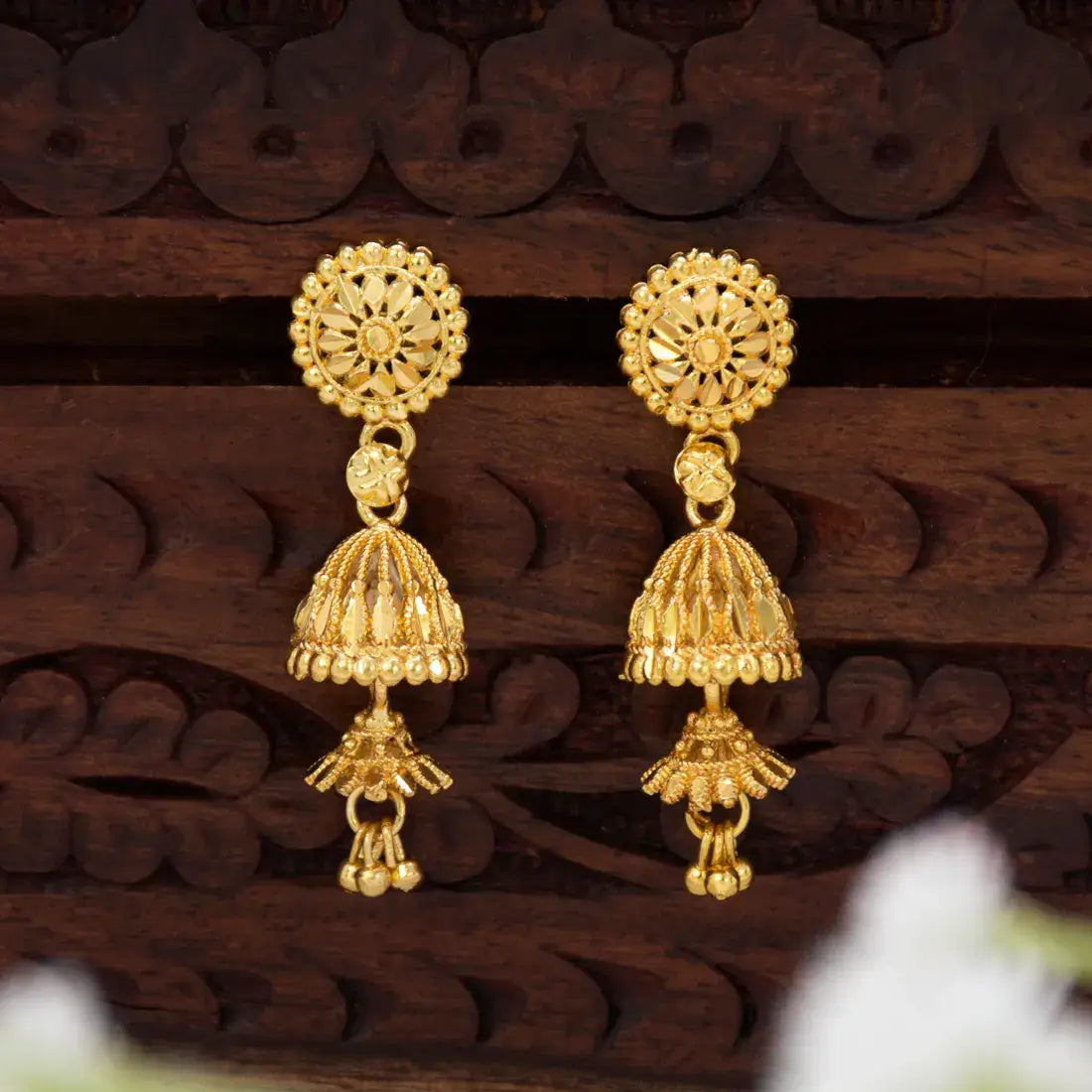 Two-Step South Indian Traditional Gold-Plated Jhumka
