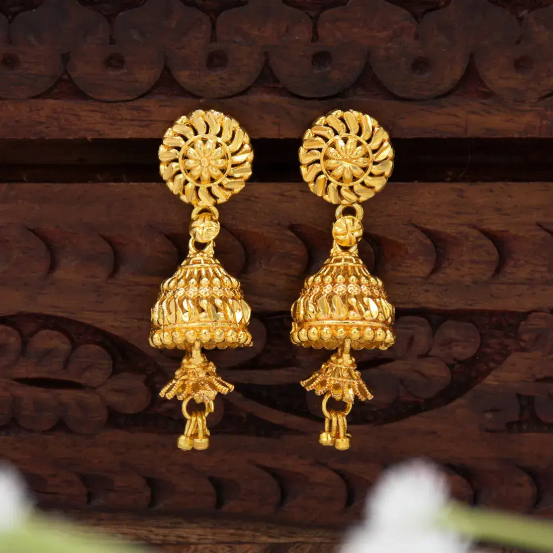 K Supreme Gold-Plated Floral Jhumka Earrings