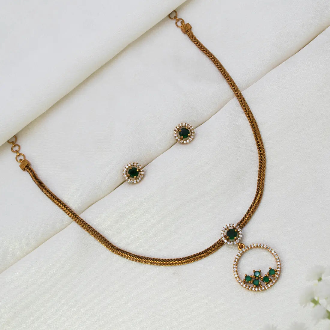 Victorian Gold-Plated Stone Necklace & Earring Set
