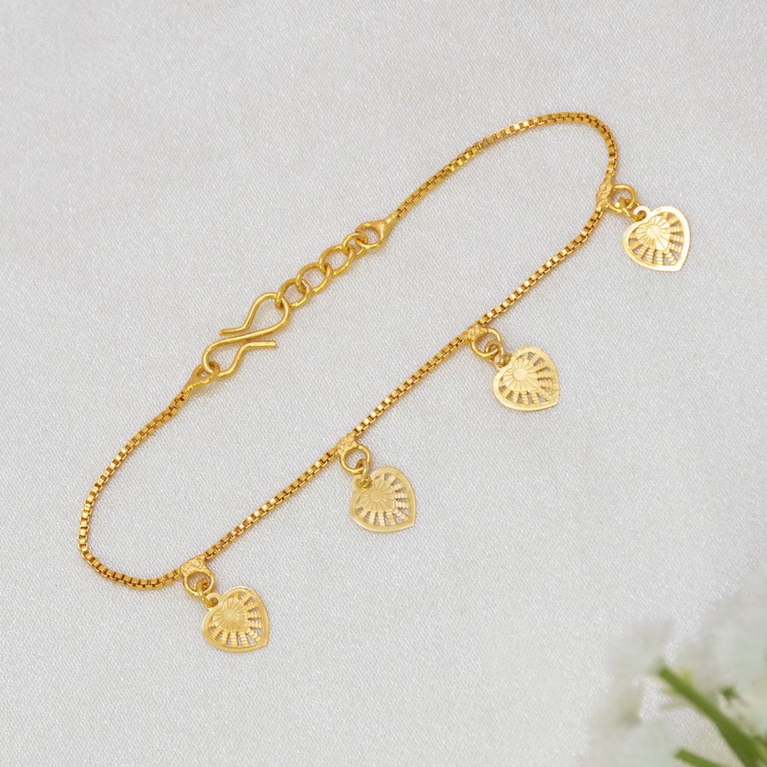 Gold Plated Box Chain Heart Drop Charm Bracelet