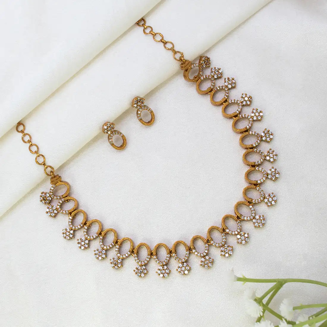 Victorian Antique Oval CZ Floral Necklace Set