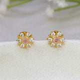 Gold Plated Pastel Central Stone CZ Flower Studs featuring pink center and sparkling white stones.