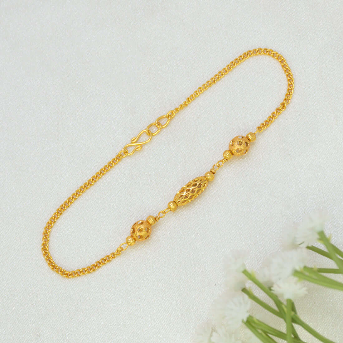 Gold Plated Curb Chain Hollow Beaded Bracelet