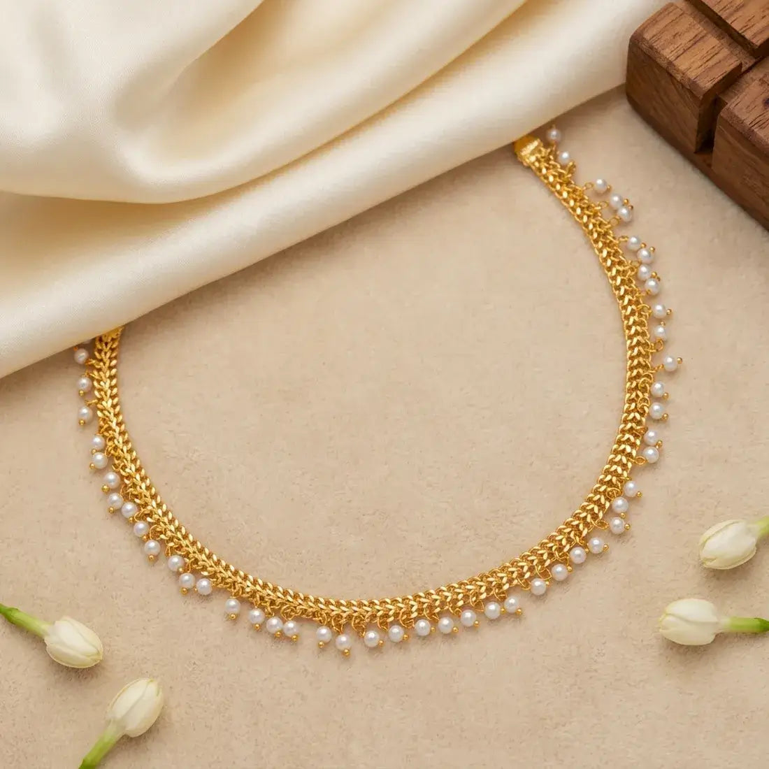 Gold Plated Beads Hanging Choker Necklace