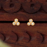 Golden Triple CZ Stone Clover Stud Earrings for Kids