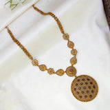Antique Gold Filigree Floral Chain Round Pendant Necklace