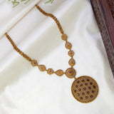 Antique Gold Filigree Floral Chain Round Pendant Necklace
