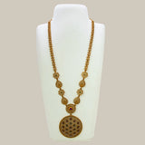 Antique Gold Filigree Floral Chain Round Pendant Necklace