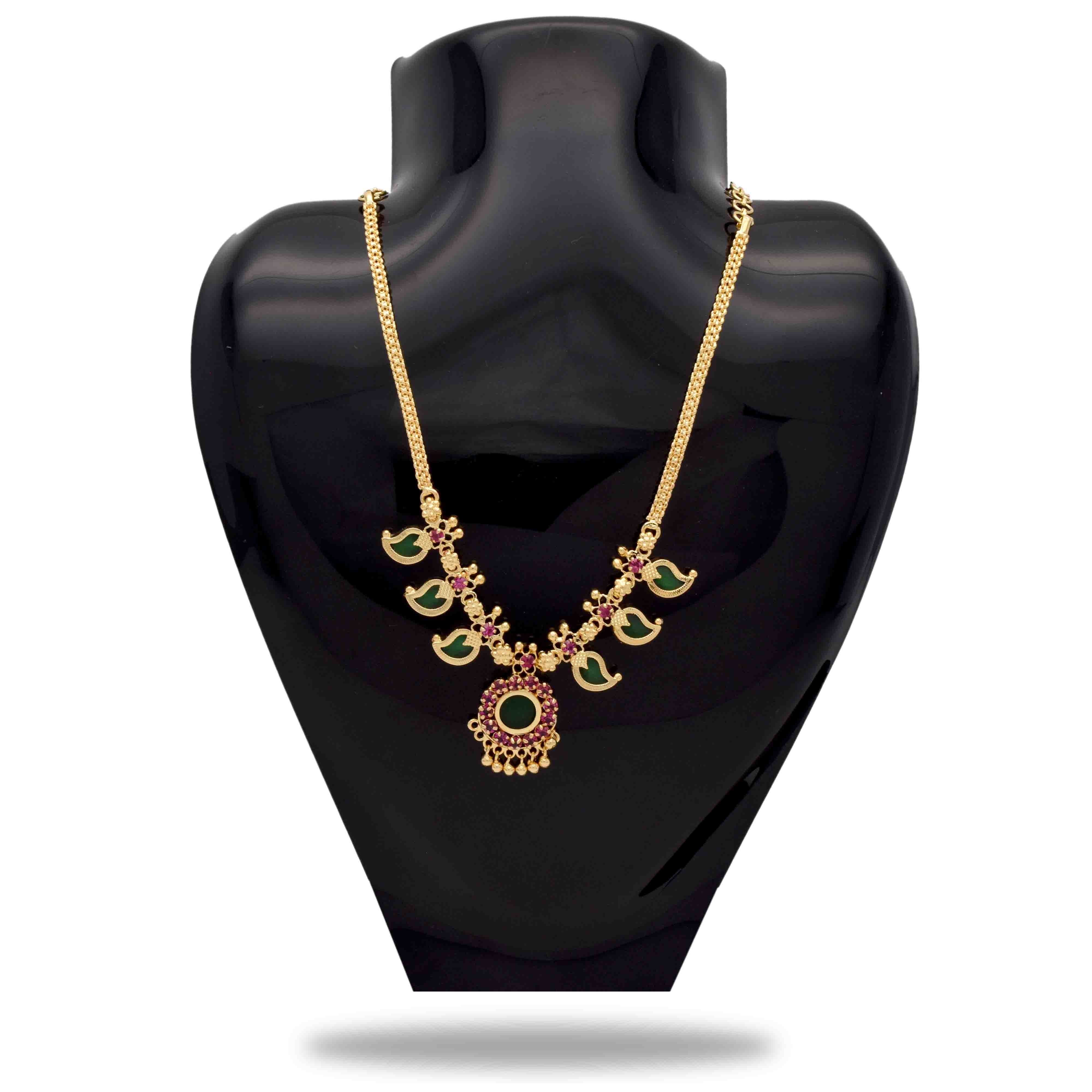 Traditional Mango Necklace- 3 Stone- Green