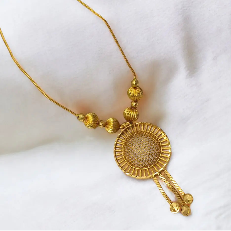 Beautiful Gold Plated Chain With Big Round Floral Pendant for women featuring a round mesh pendant and intricate design.