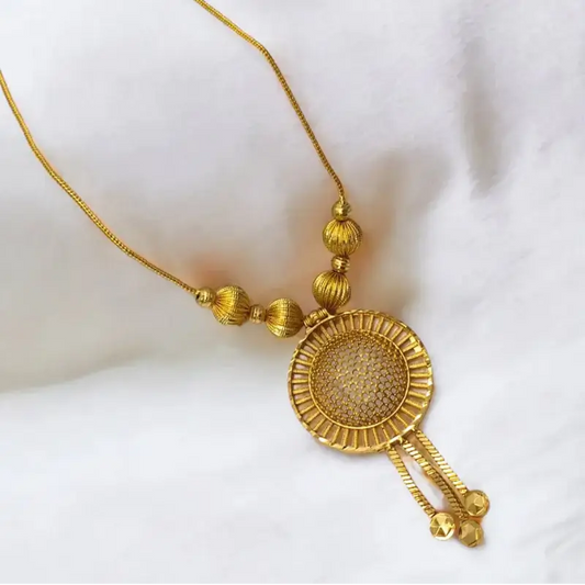 Beautiful Gold Plated Chain With Big Round Floral Pendant for women featuring a round mesh pendant and intricate design.