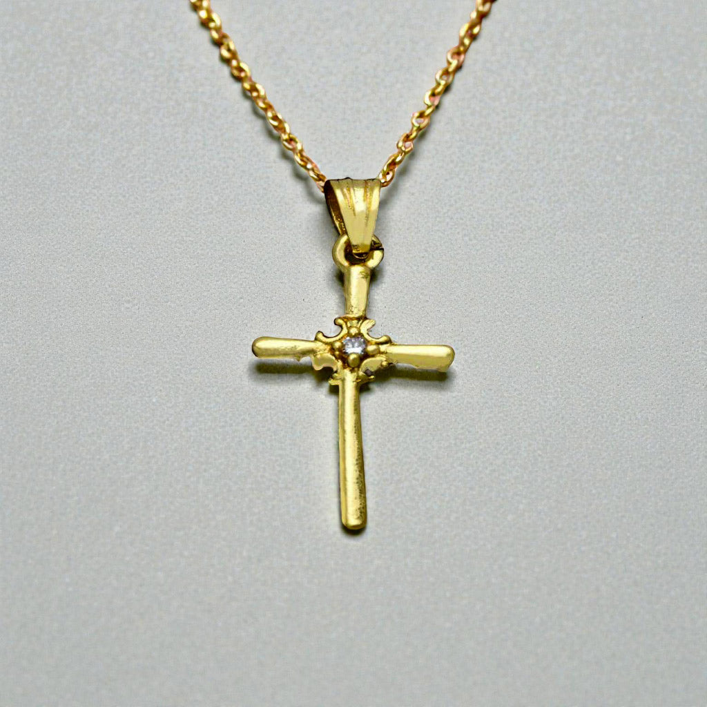 Designer Gold Plated Christian Cross Pendant With White Stone