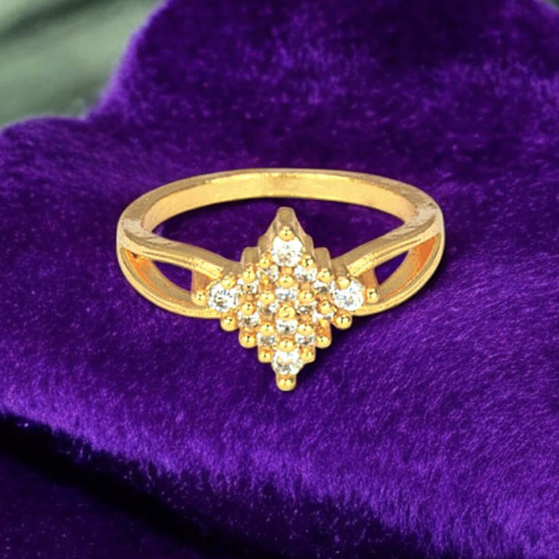 Stunning Gold Plated White CZ Stone Finger Ring featuring sparkling cubic zirconia stones.