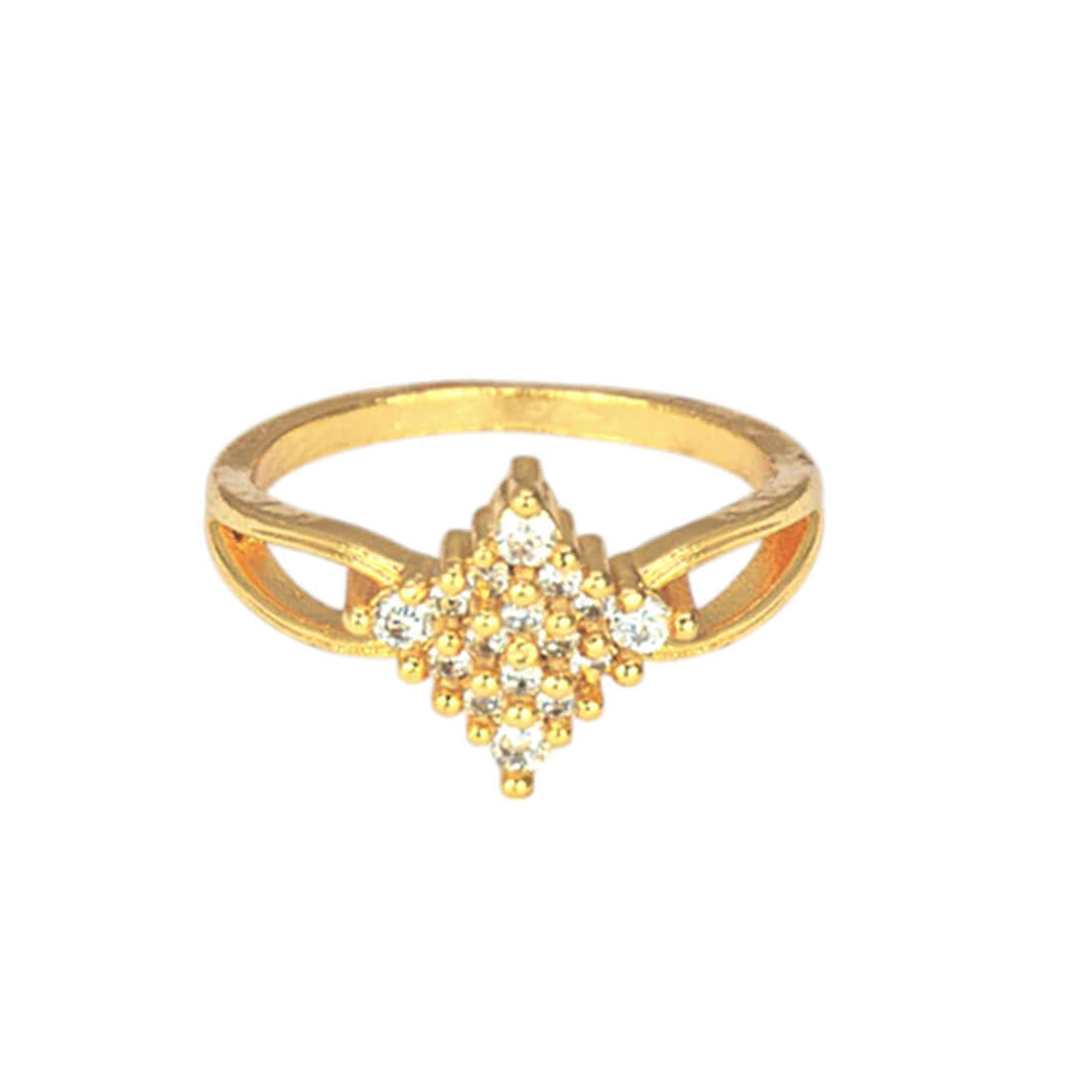 Stunning Gold Plated White CZ Stone Finger Ring featuring sparkling cubic zirconia stones.