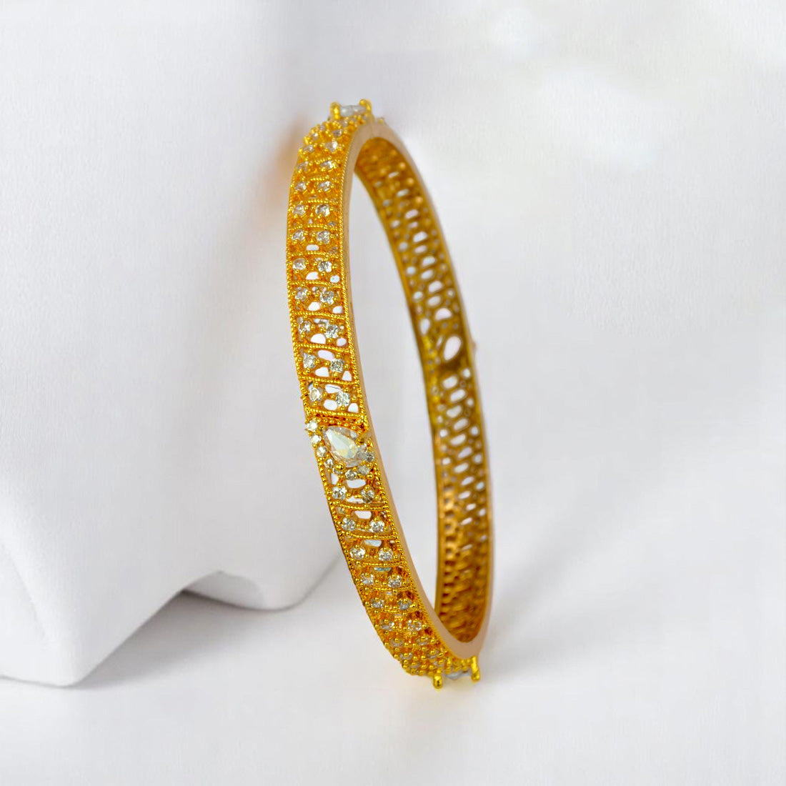 Elegant Gold Plated American Diamond Net Bangle