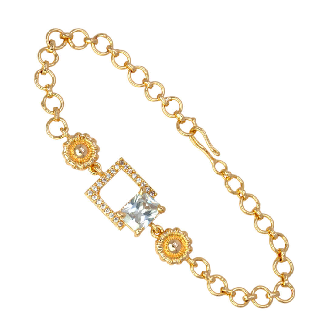 Stylish Gold Plated Square CZ Stone Ladies Bracelet