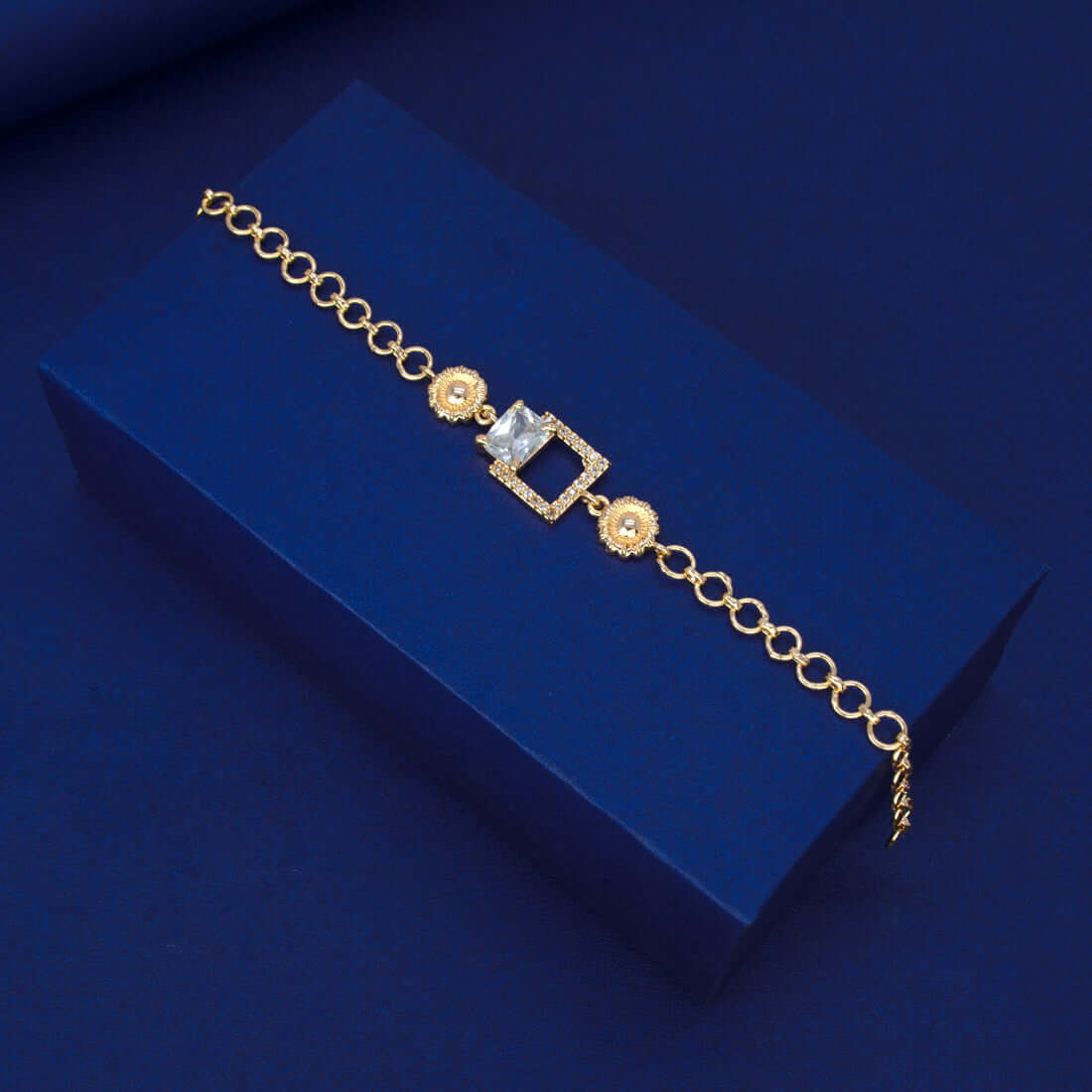 Stylish Gold Plated Square CZ Stone Ladies Bracelet