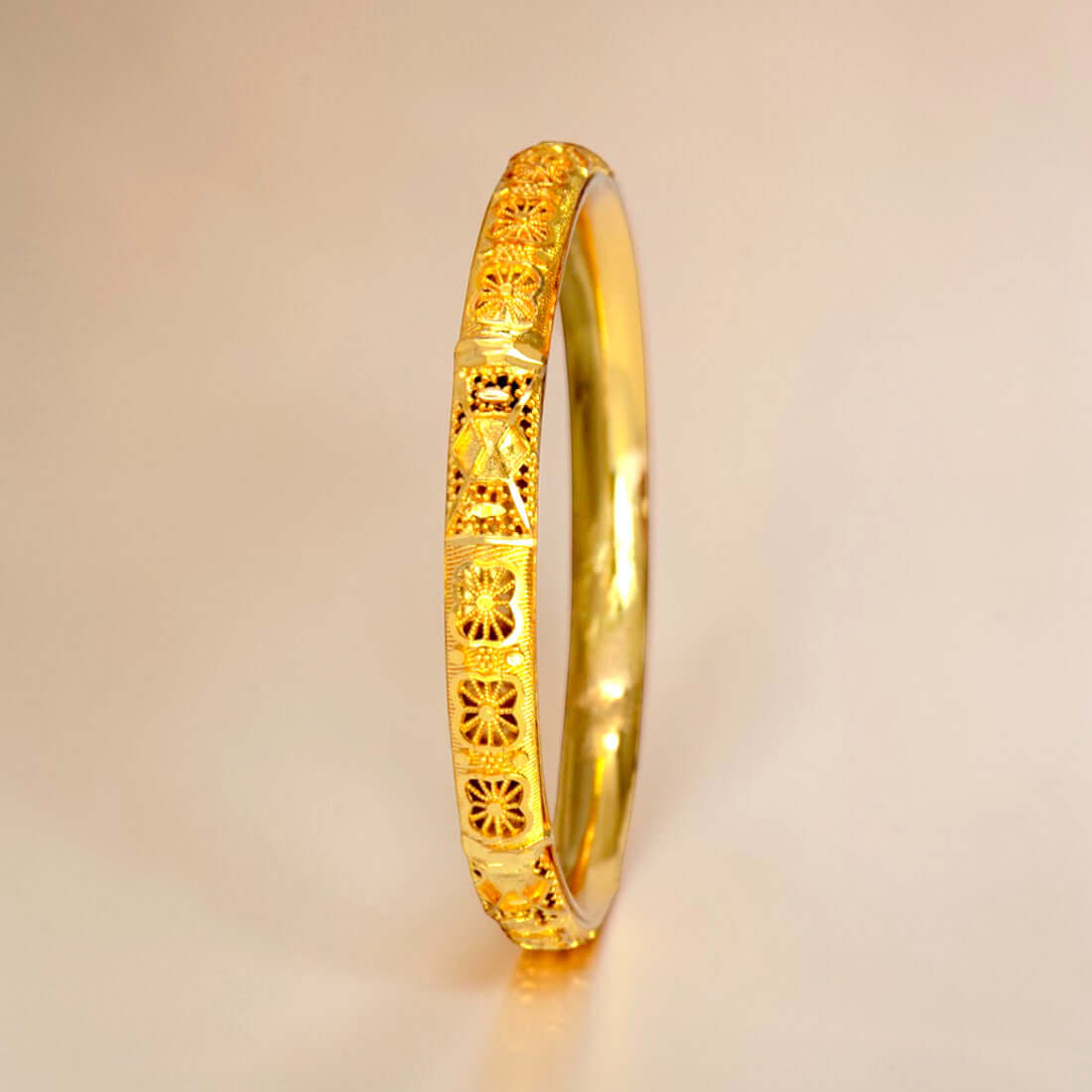 Elegant Gold-Plated Designer Bangle for Women showcasing intricate detailing and a chic design.