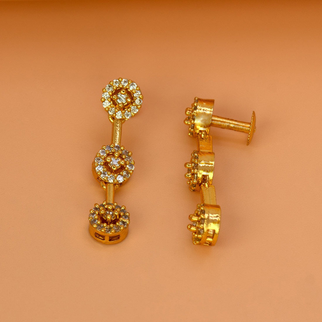 Elegant-Gold-Plated-Triple-Floral-Drop-Earrings