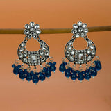 Oxidized Silver Floral Chandbali Crystal Earrings