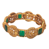 Antique Gold Plated Big Square Emerald Stone Lakshmi Bangle