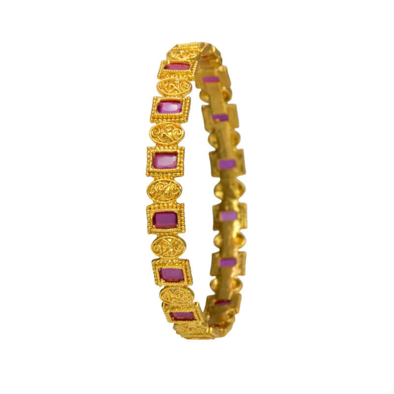 Elegant Rectangle Ruby Stone Bangle featuring semi-precious ruby stones and intricate design.