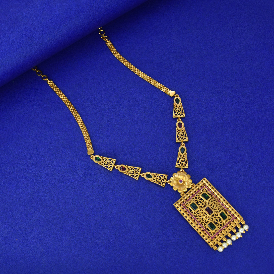 Elegant Antique Ruby Emerald Victorian Long Necklace