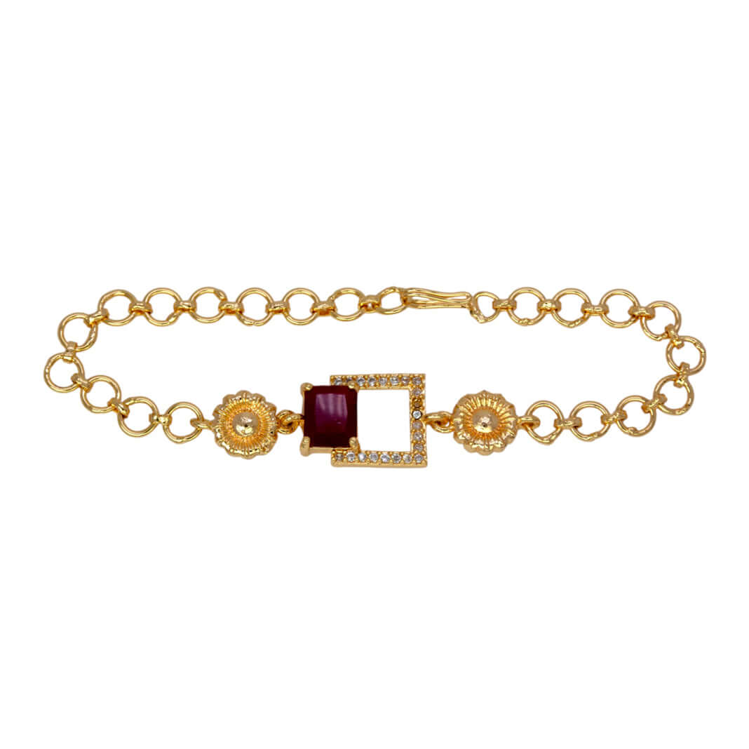 Stylish Gold Plated Square CZ Stone Ladies Bracelet