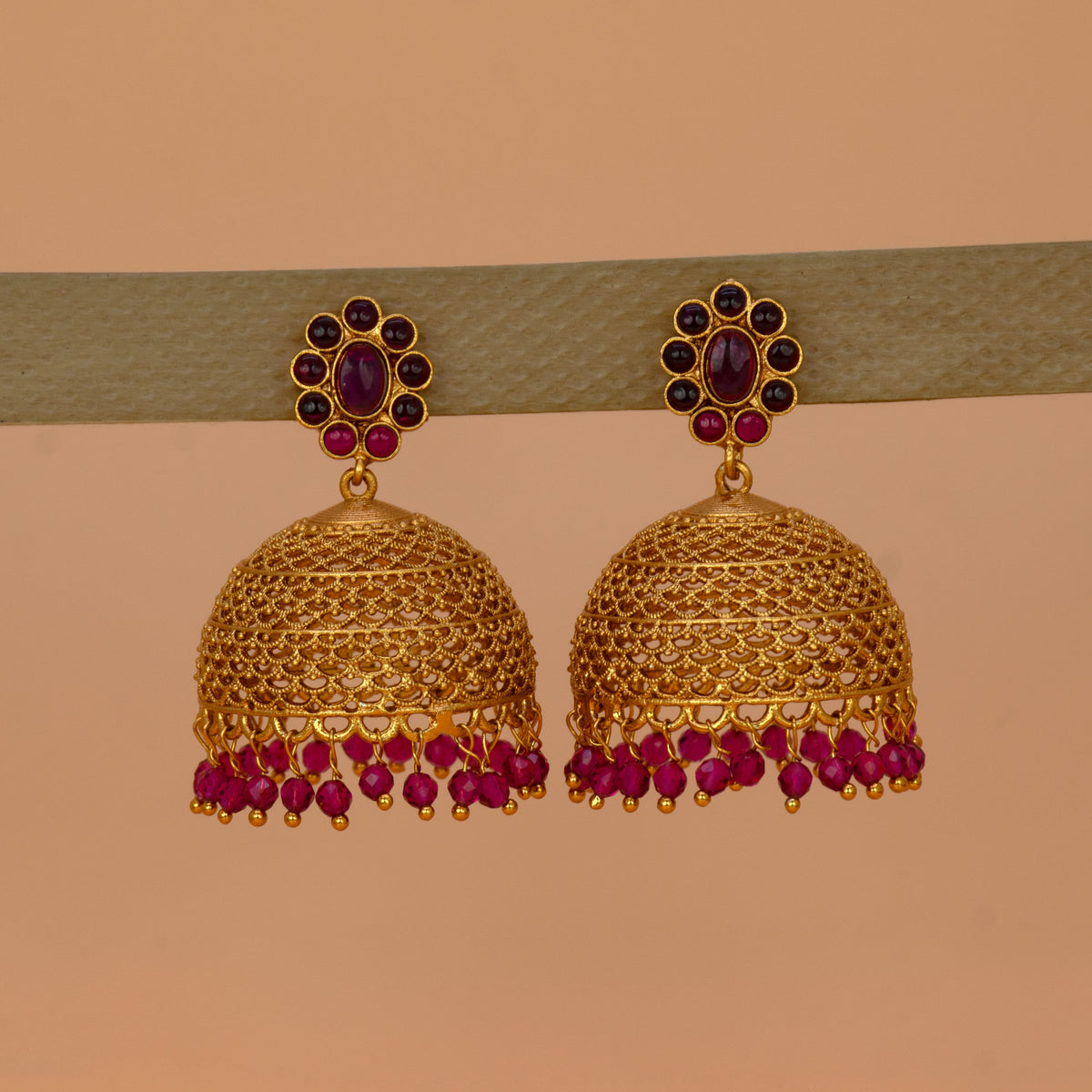 Elegant Kemp Stone Big Matte Jhumka Earrings