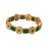 Antique Gold Plated Floral Emerald Screw Bangle/Kada