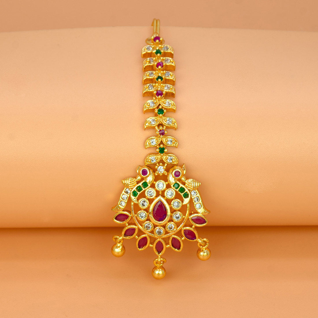 Ethnic-Gold-Plated-Peacock-CZ-Maang-Tikka