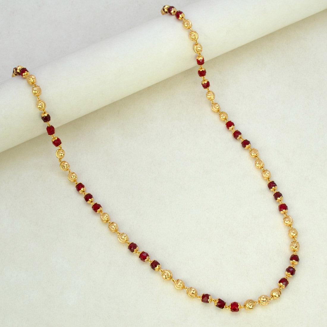 Fascinating Designer Golden Beads Red Crystal Chain 