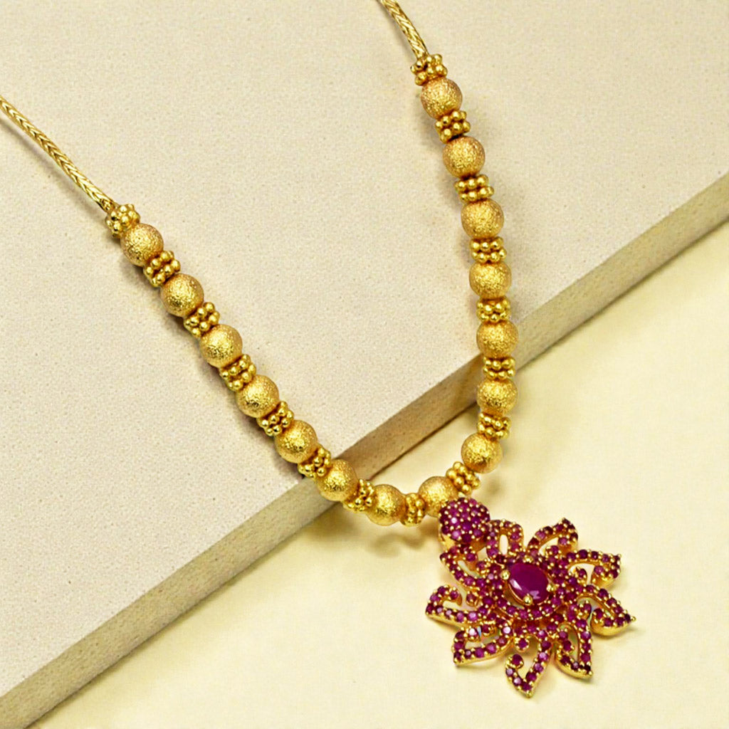 Fascinating Gold Plated Ruby Floral Pendant Beads Necklace