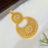 Big Gold Plated Floral Dual Chandbali Stone Pendant