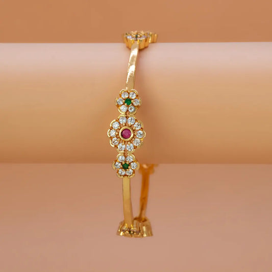 Floral CZ Ruby Emerald Stone Bangle