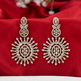 Gold Plated Sunburst CZ Stone Drop Earrings