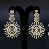 Gold Plated Sunburst CZ Stone Drop Earrings