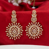 Gold Plated Sunburst CZ Stone Drop Earrings
