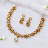 Floral CZ Stone Gold-Plated Necklace Earring Set