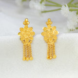Gold Plated Floral Stud Chain Tassel Earrings