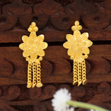 Gold Plated Floral Stud Chain Tassel Earrings