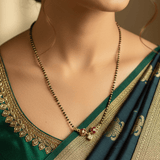 Floral Stone Pendant Black Beads Mangalsutra Chain