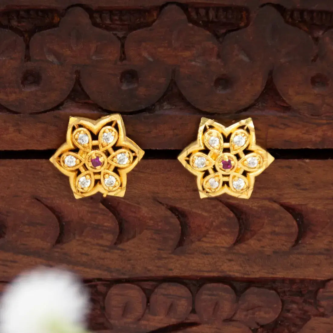 Floral CZ Stone Gold Plated Stud Earrings