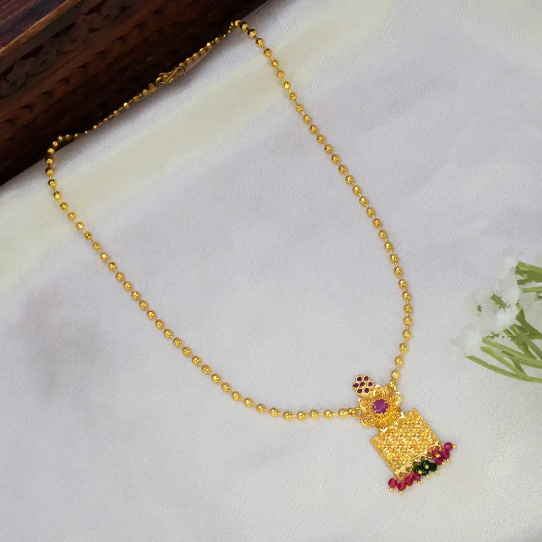 Gold Plated South Indian Square Pendant Necklace
