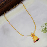 Gold Plated South Indian Square Pendant Necklace
