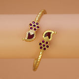 Gold Plated Floral Ruby Stones Open Mango Bangle