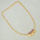 Gold Plated Triple Floral Ruby Lakshmi Kasu Necklace