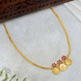 Gold Plated Triple Floral Ruby Lakshmi Kasu Necklace