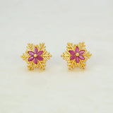 Gold Plated Snowflake Stone Stud Earrings