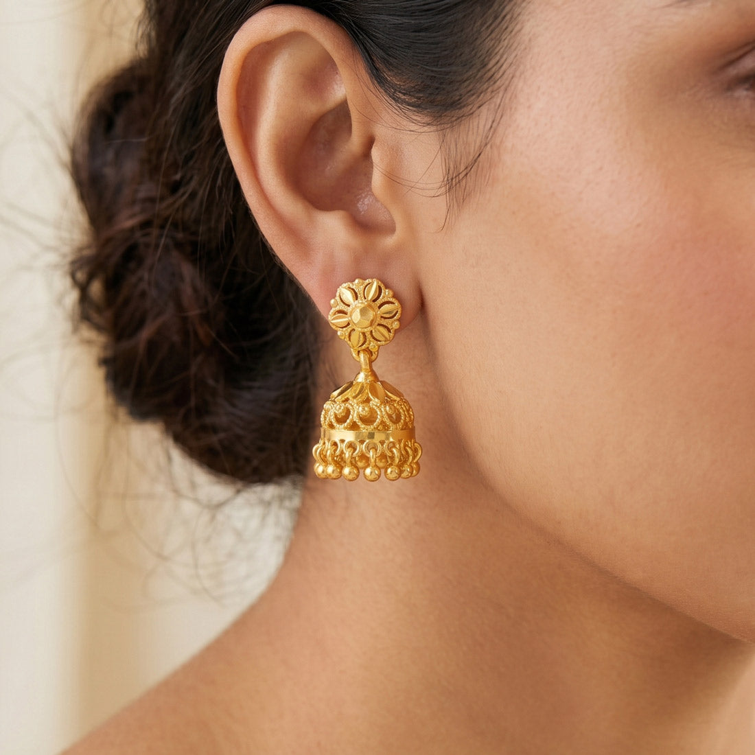 Gold-Plated Small Floral Jhumka Earrings For Women